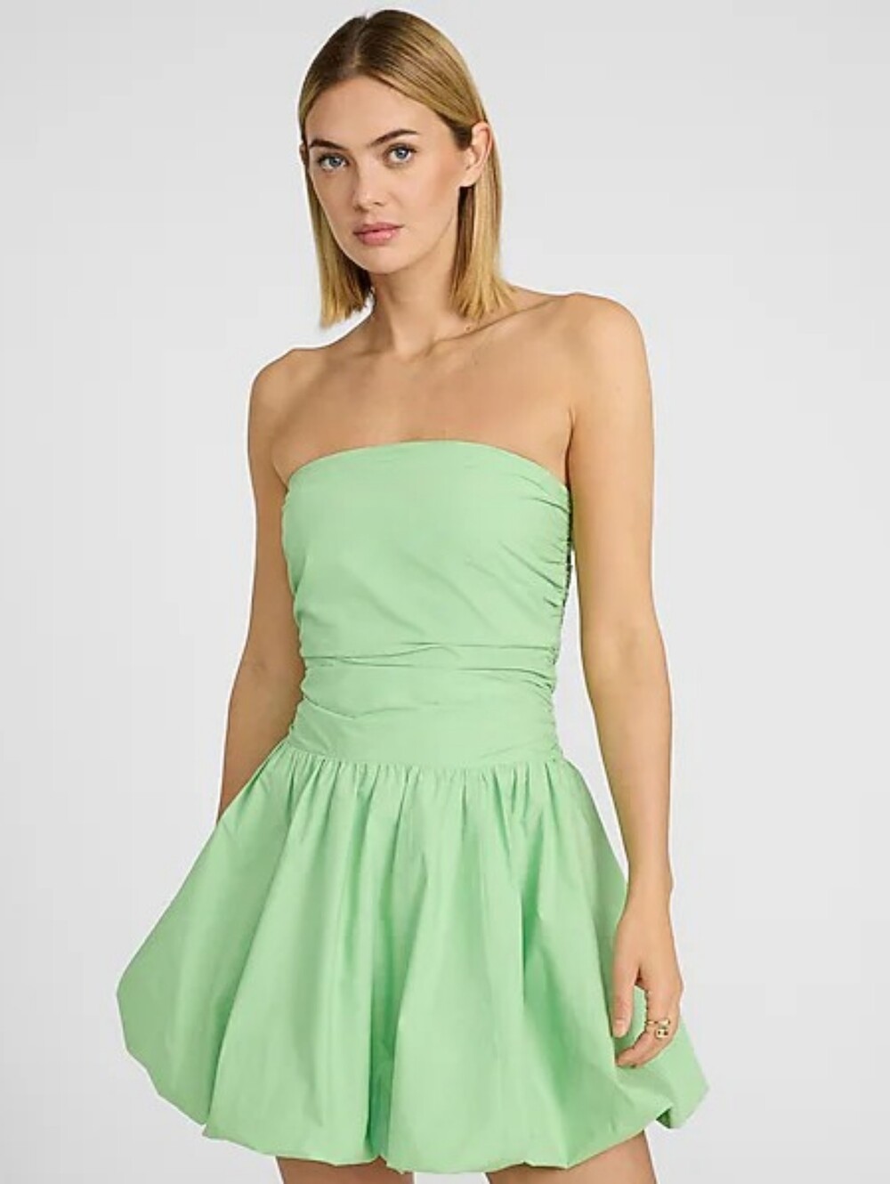 NWT Express Poplin Strapless Drop Waist Bubble Hem Mini Dress W/Pockets Size L